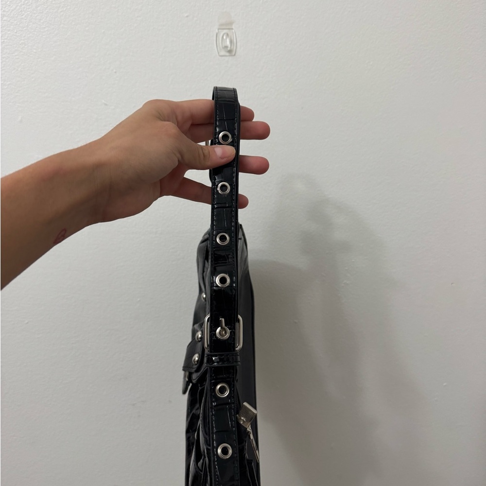 Jaded London Black Croc-Embossed Shoulder Bag - Picture 2 of 3